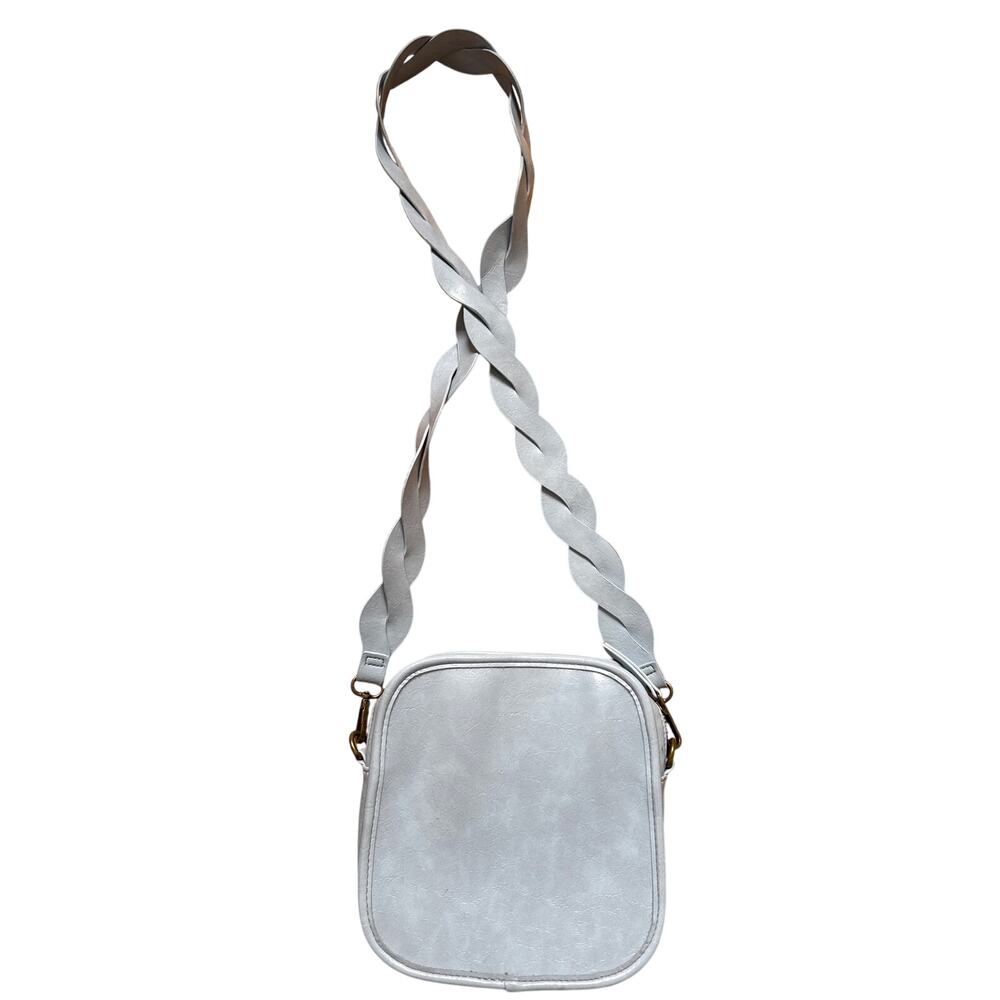 Vintage 70s Vinyl Purse in Light Blue Medium Crossbody